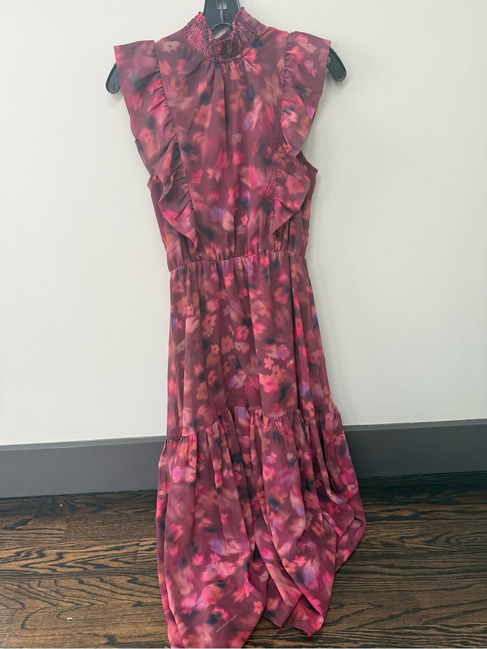 Steve Madden Floral Ruffle Maxi Dress in Burgundy Pink